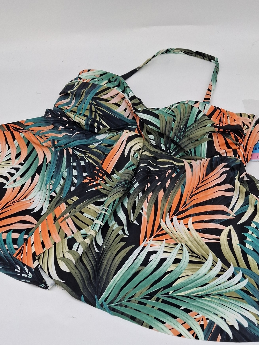 Swim Solutions Palm Delight Flyaway Bandeau Strapless Tankini Top Multicolor 16